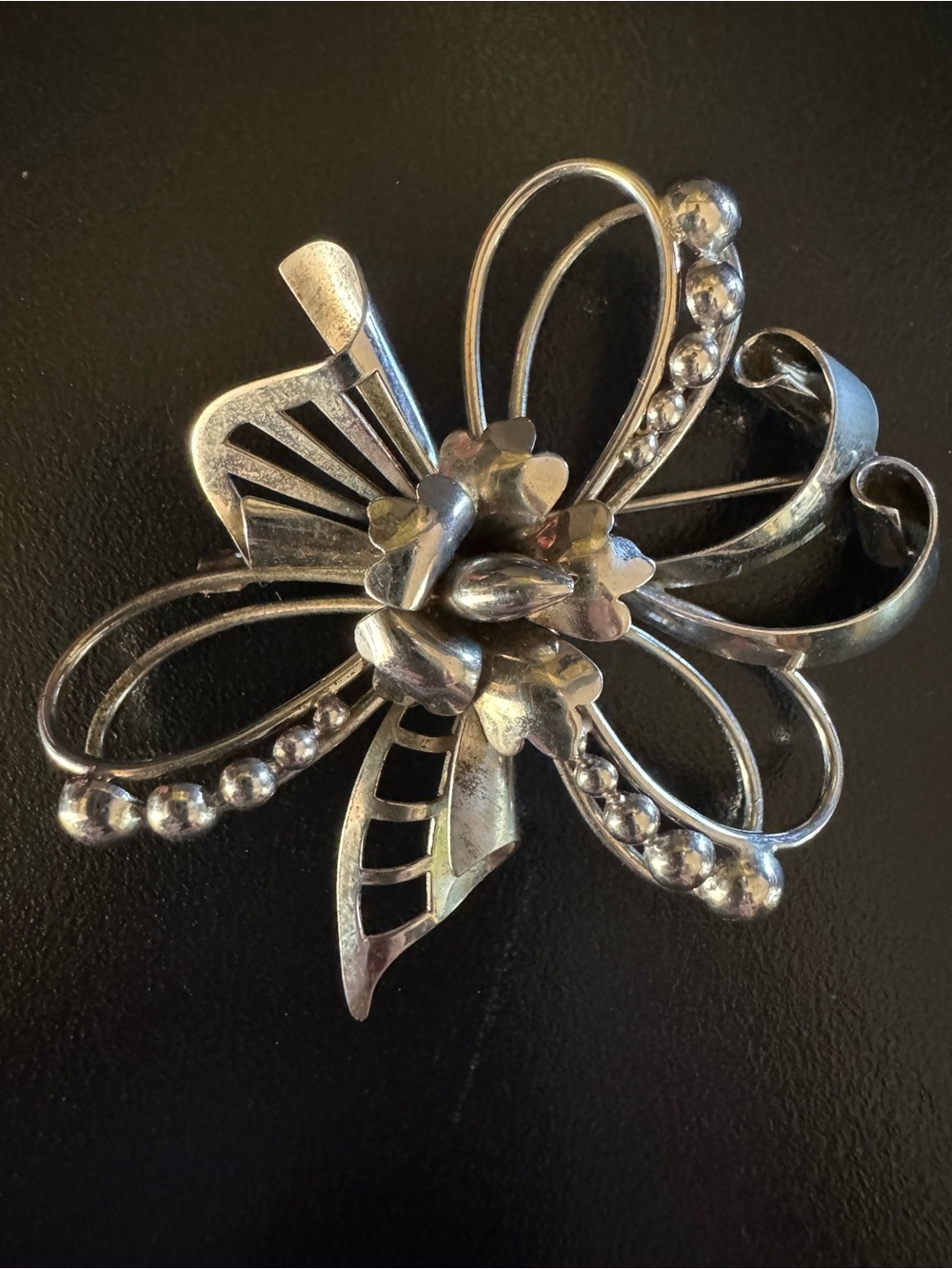 Vintage Sterling Silver Bow Flower Brooch Mid Century 13.54g